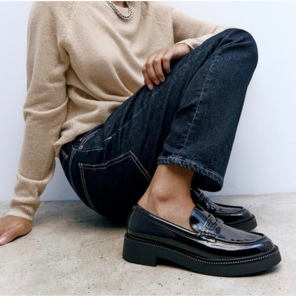 Zara nwt faux patent leather Penny loafers sz 36 - Picture 2 of 8